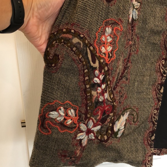 Soft Surroundings wool tapestry embroidered open front cardigan with pockets. - Picture 3 of 8